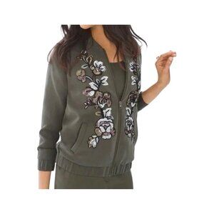Chico’s Bomber Jacket size 1 (medium) embroidered sequins green gold